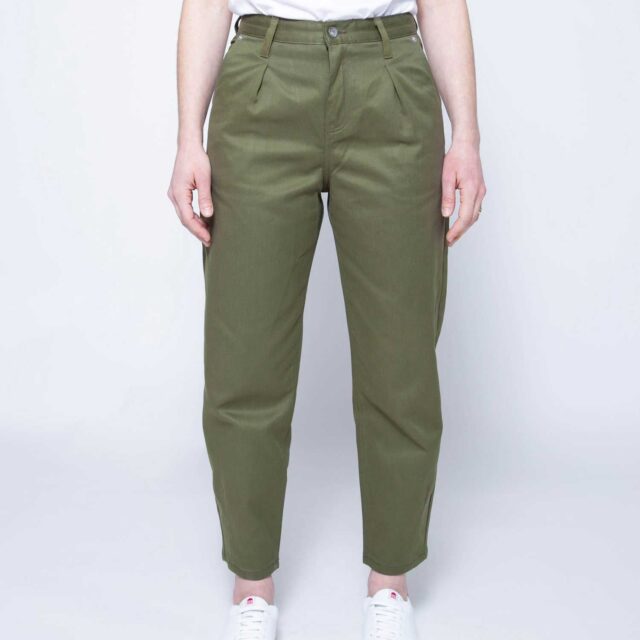 1083 - JEANS BALLON 218H taille haute coton bio denimoriginal uni kaki Femme