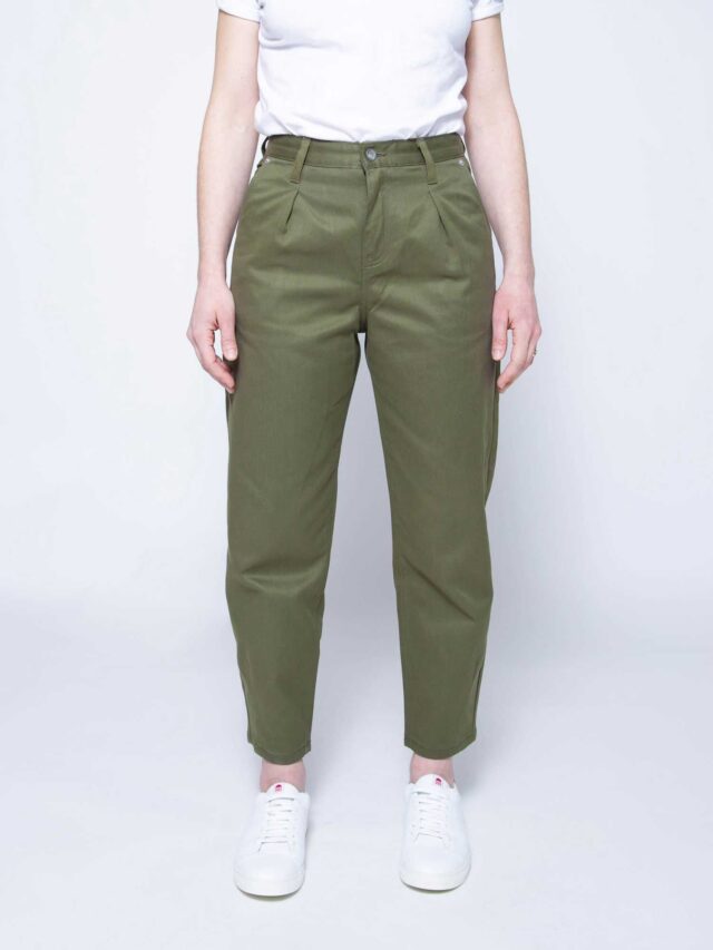 1083 - JEANS BALLON 218H taille haute coton bio denimoriginal uni kaki Femme