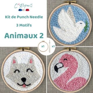 Kit Punch Needle 3 Motifs Animaux 2 par la marque C’Reparti C’Reparti - Kit Punch Needle 3 Motifs Animaux 2