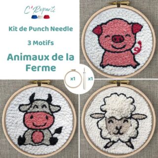 Kit Punch Needle 3 Motifs Ferme par la marque C’Reparti C’Reparti - Kit Punch Needle 3 Motifs Ferme
