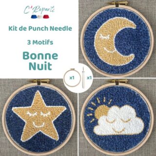 Kit Punch Needle 3 Motifs Bonne Nuit par la marque C’Reparti C’Reparti - Kit Punch Needle 3 Motifs Bonne Nuit
