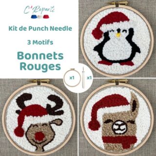 Kit Punch Needle 3 Motifs Bonnets Rouges par la marque C’Reparti C’Reparti - Kit Punch Needle 3 Motifs Bonnets Rouges