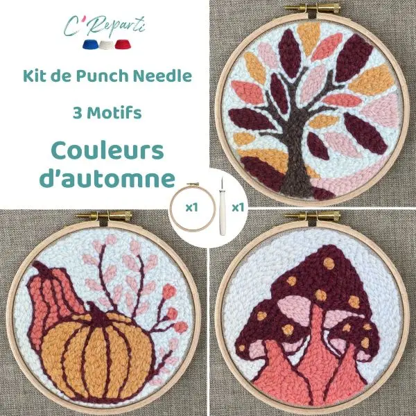 C’Reparti - Kit Punch Needle 3 Motifs Couleurs d'Automne