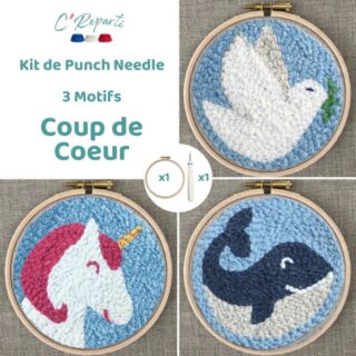 Kit Punch Needle 3 Motifs Coup de Coeur par la marque C’Reparti C’Reparti - Kit Punch Needle 3 Motifs Coup de Coeur