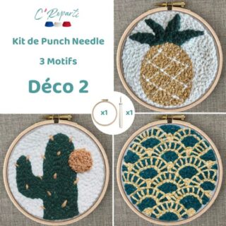 Kit Punch Needle 3 Motifs Déco 2 par la marque C’Reparti C’Reparti - Kit Punch Needle 3 Motifs Déco 2