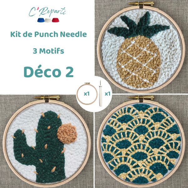 Kit De Broderie Punch Needle Pour Débutants - 6 Sous-verres à Réaliser - Comprend Cadre, Fils, Aiguilles Et Instructions