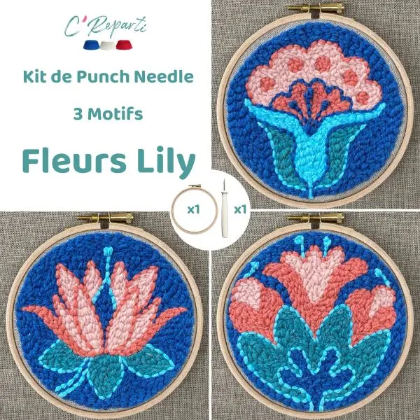 C’Reparti - Kit Punch Needle 3 Motifs Fleurs Lilys