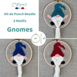 Kit Punch Needle 3 Motifs Gnomes de Noël par la marque C’Reparti C’Reparti - Kit Punch Needle 3 Motifs Gnomes de Noël