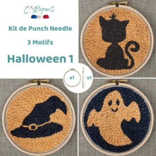 Kit Punch Needle 3 Motifs Halloween 1 par la marque C’Reparti C’Reparti - Kit Punch Needle 3 Motifs Halloween 1