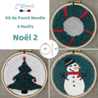 Kit Punch Needle 3 Motifs Noël 2 par la marque C’Reparti C’Reparti - Kit Punch Needle 3 Motifs Noël 2