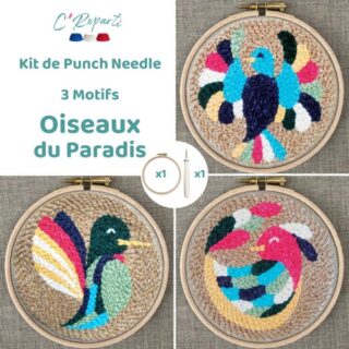 Kit Punch Needle 3 Motifs Oiseaux de Paradis par la marque C’Reparti C’Reparti - Kit Punch Needle 3 Motifs Oiseaux de Paradis