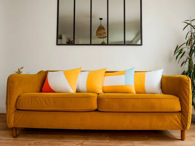 Dejorine - Housse de coussin Quadra Jaune et Bleu