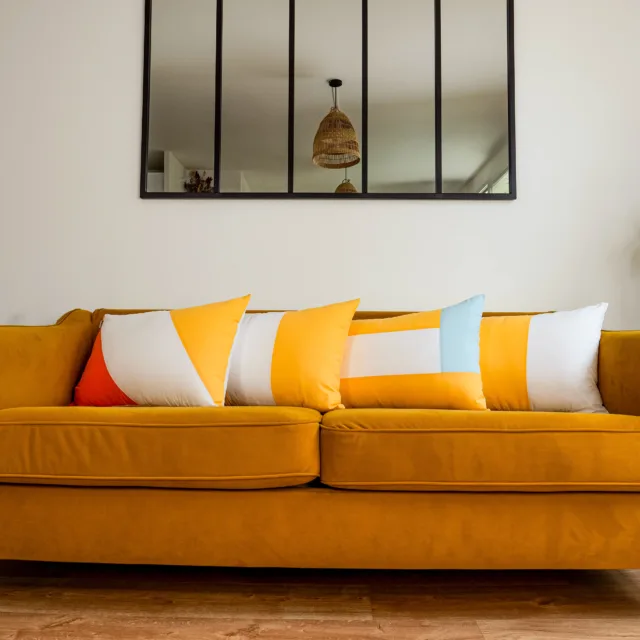 Dejorine - Housse de coussin Quadra Jaune et Bleu