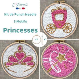 Kit Punch Needle 3 Motifs Princesses et Fées par la marque C’Reparti C’Reparti - Kit Punch Needle 3 Motifs Princesses et Fées