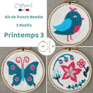 Kit Punch Needle 3 Motifs Printemps 3 par la marque C’Reparti C’Reparti - Kit Punch Needle 3 Motifs Printemps 3