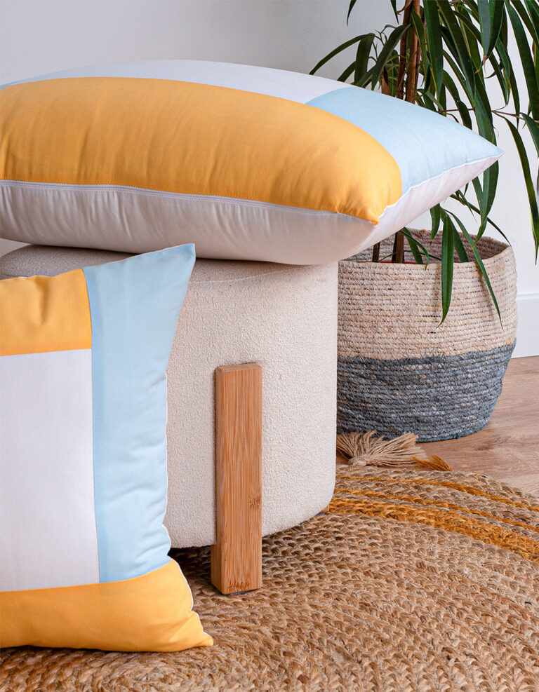Dejorine - Housse de coussin Quadra Jaune et Bleu – 50x70cm