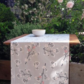 Chemin de table Cerisier gris rose par la marque Fleur de Soleil Fleur de Soleil - Chemin de table Cerisier gris rose