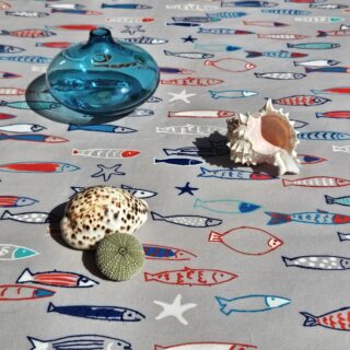Fleur de Soleil - Chemin de table poissons bleu rouge