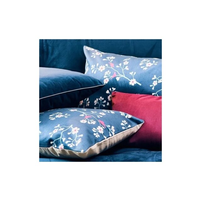 Fleur de Soleil - Coussin velours Cerisier Pétrole