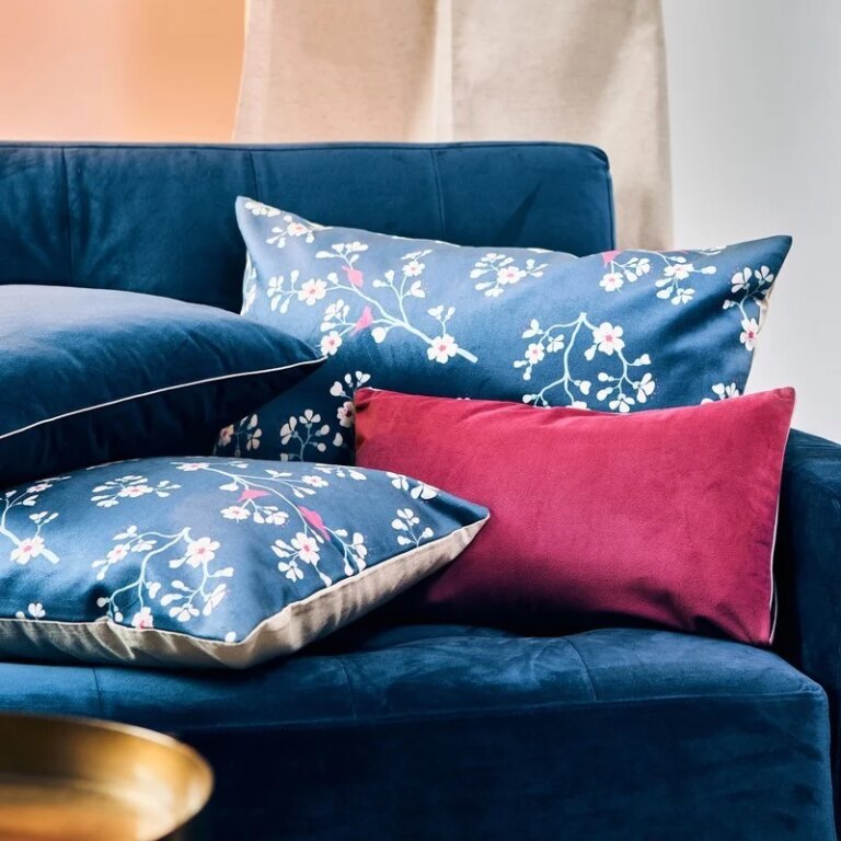 Fleur de Soleil - Coussin velours Cerisier Pétrole