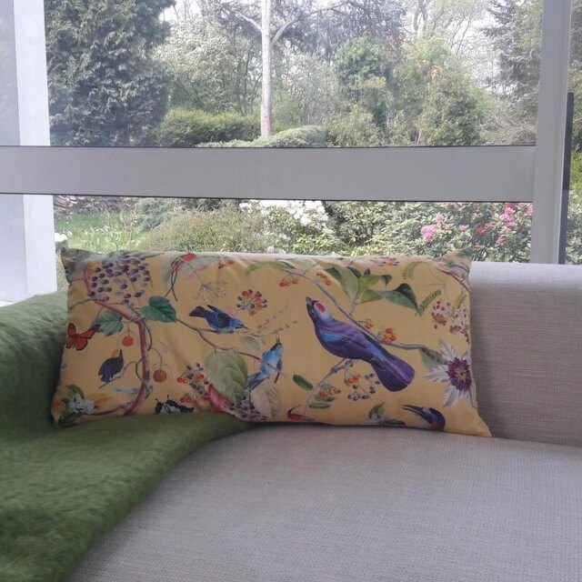 Fleur de Soleil - Coussin velours oiseaux jaune
