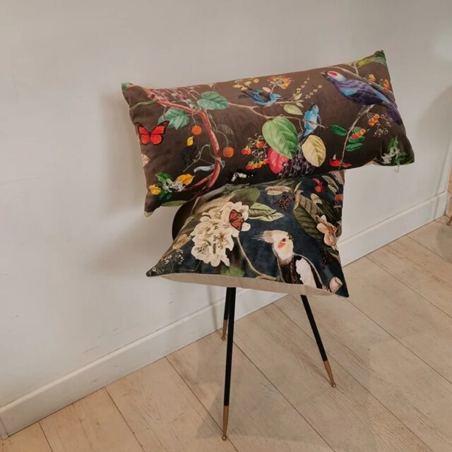 Fleur de Soleil - Coussin velours oiseaux taupe