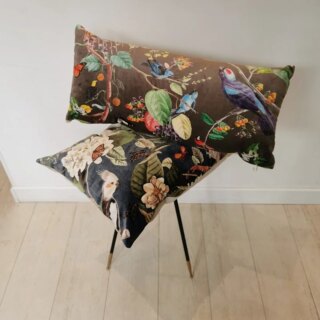 Fleur de Soleil - Coussin velours oiseaux taupe