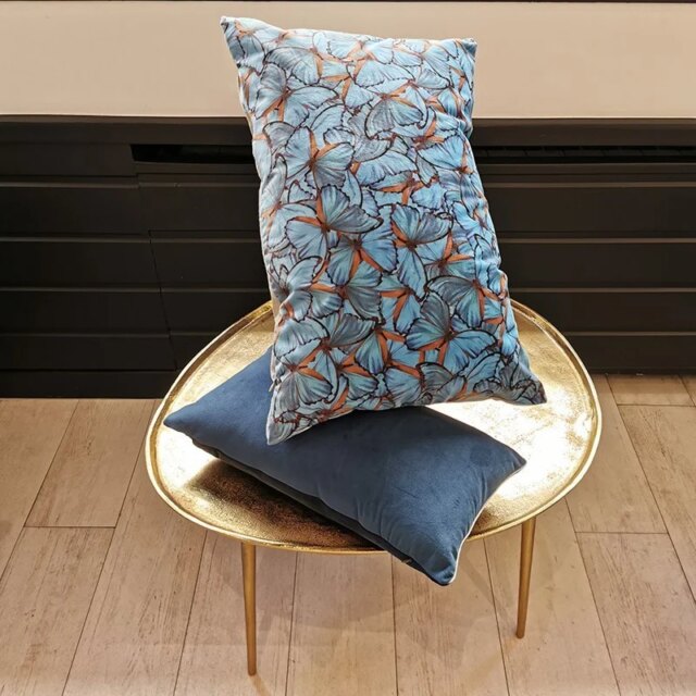 Fleur de Soleil - Coussin velours papillons turquoise