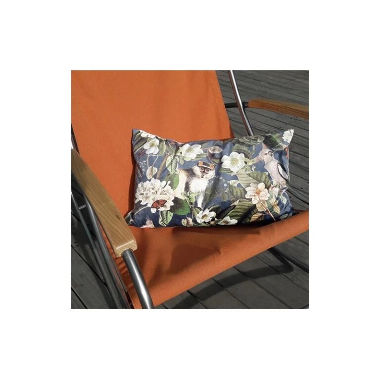 Fleur de Soleil - Coussin velours singe et perroquets bleu