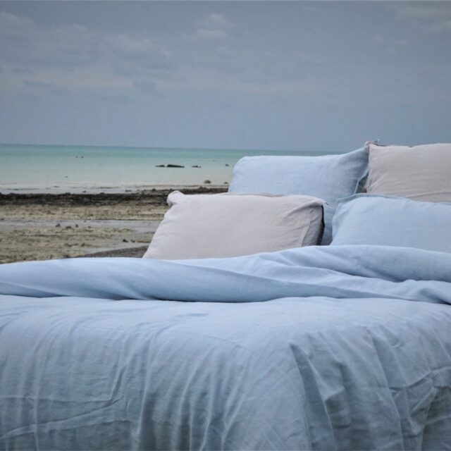 Embrin - Drap Housse en Lin - Bleu