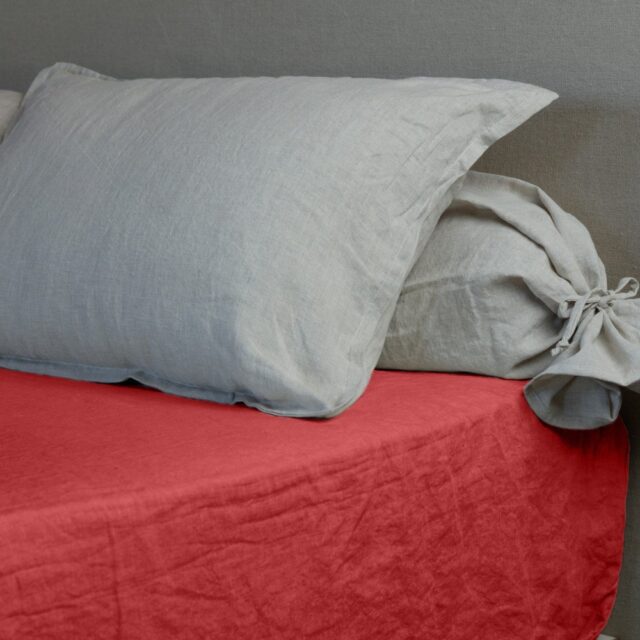 Embrin - Drap Housse en Lin - Rouge