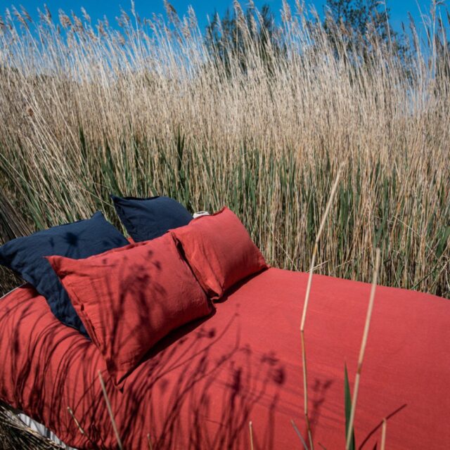 Embrin - Drap Housse en Lin - Rouge