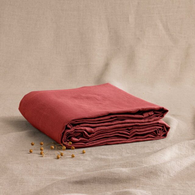 Embrin - Drap Housse en Lin - Rouge