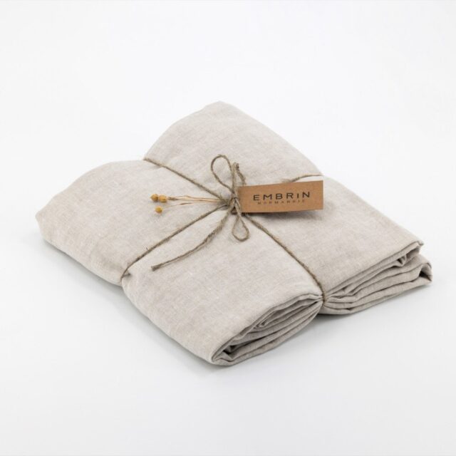 Embrin - Drap Housse Papillon en Lin - Naturel