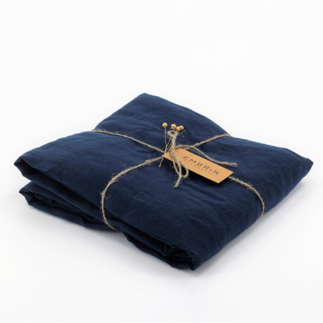 Embrin - Drap Housse Papillon en Lin - Bleu