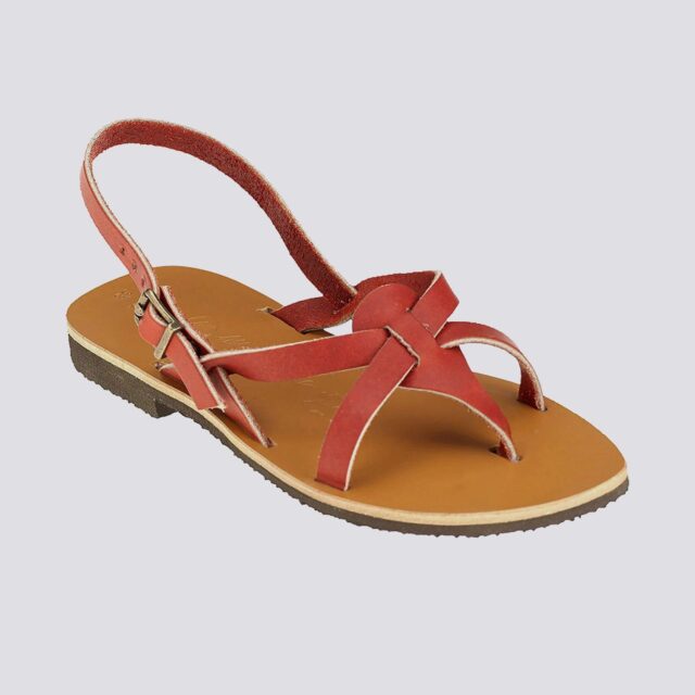 MAX VINCENT - SANDALES BRIDES CROISEES BAHIA cuir tannage vegetal rouge Femme