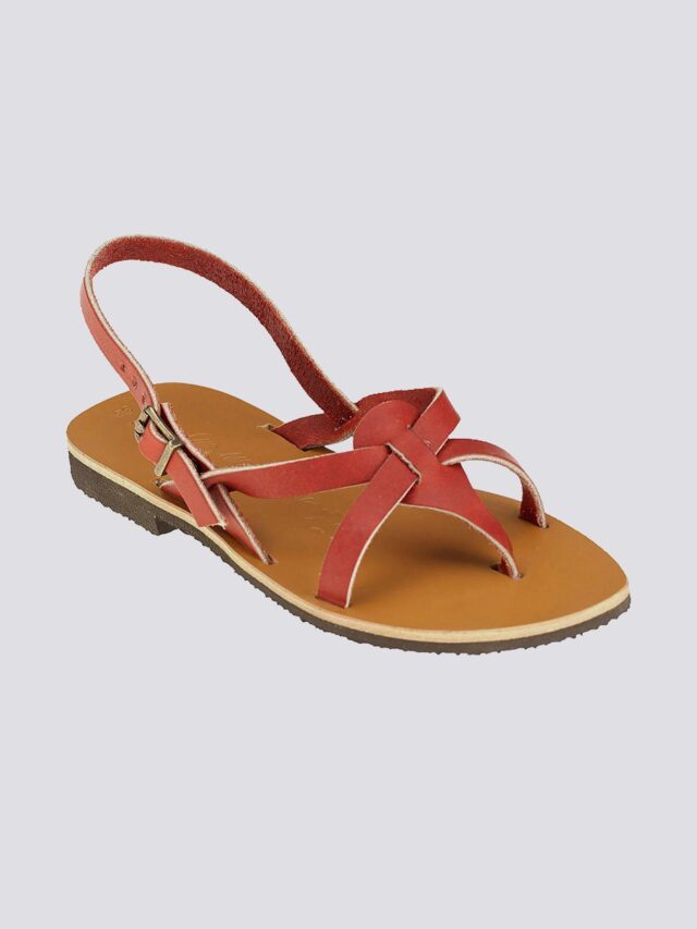 MAX VINCENT - SANDALES BRIDES CROISEES BAHIA cuir tannage vegetal rouge Femme