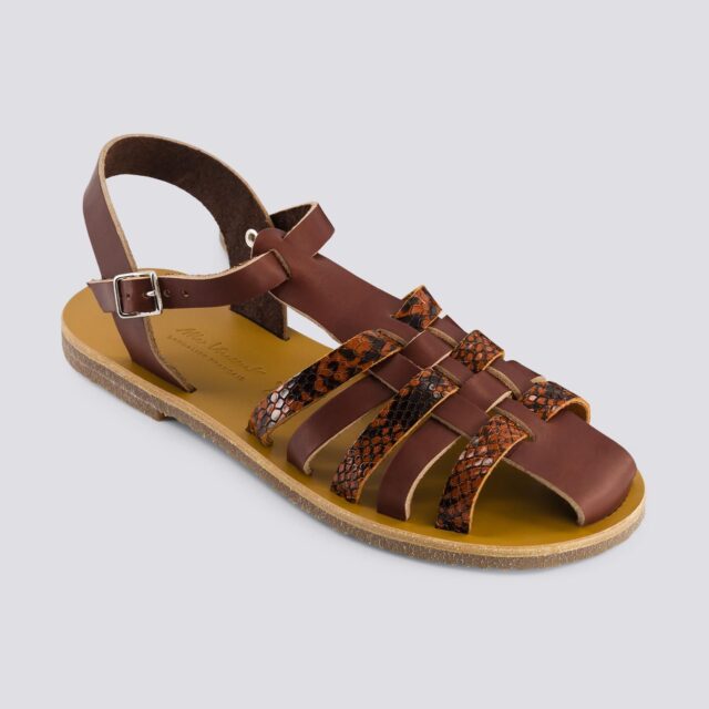 MAX VINCENT - SANDALES FERMEES DIANE cuir tannage vegetal python marron Femme