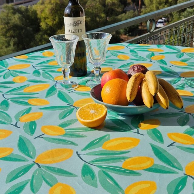 Fleur de Soleil - Nappe coton enduit ronde ou ovale Citrons