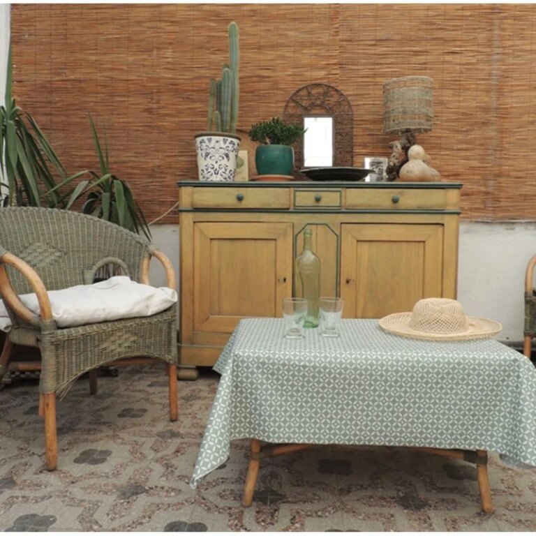 Fleur de Soleil - Nappe en coton enduit Mosaïque verte