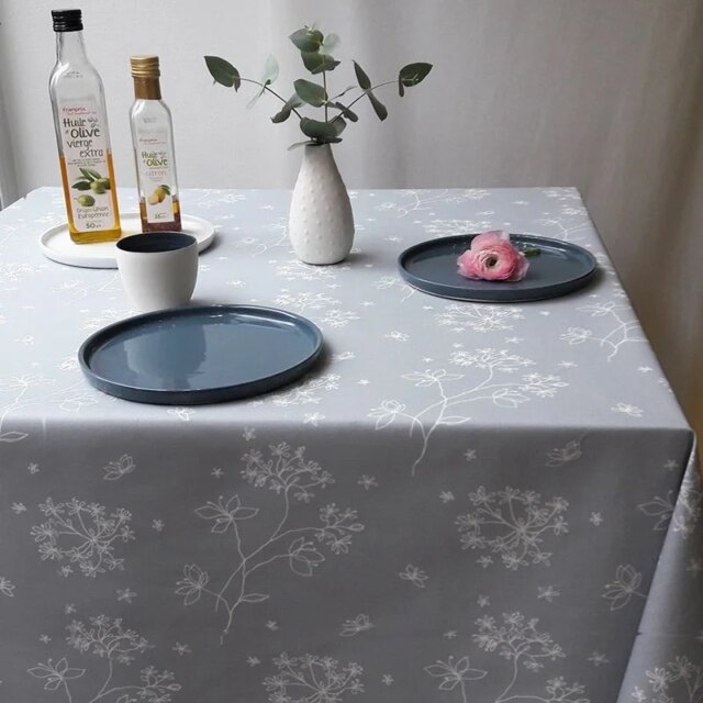 Fleur de Soleil - Nappe enduite Astrance gris blanc