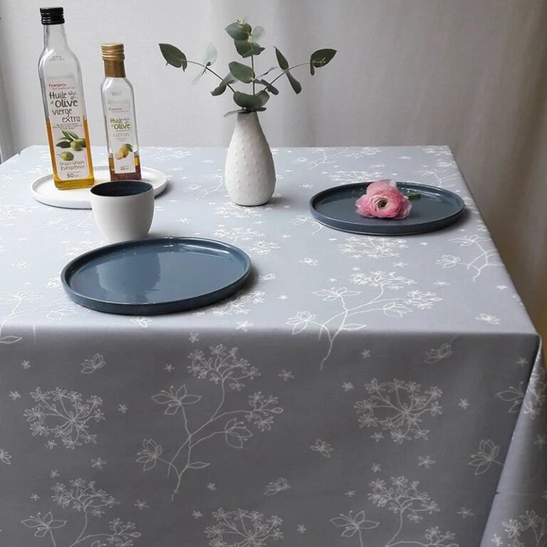 Fleur de Soleil - Nappe enduite Astrance gris blanc