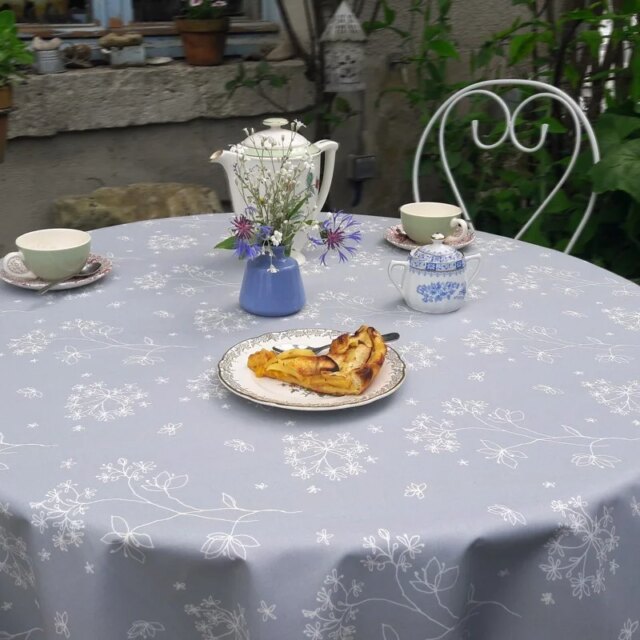 Fleur de Soleil - Nappe enduite Astrance gris blanc