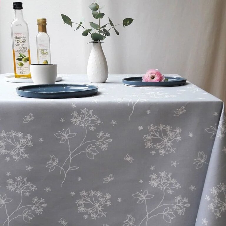 Fleur de Soleil - Nappe enduite Astrance gris blanc