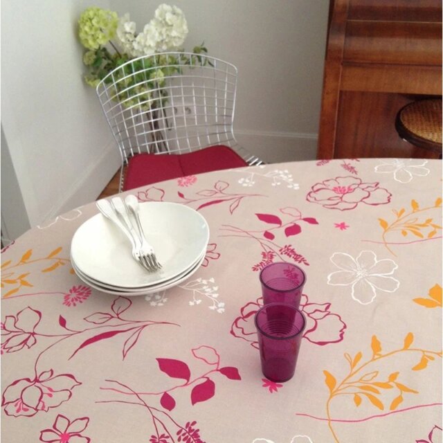 Fleur de Soleil - Nappe enduite Camélia orange