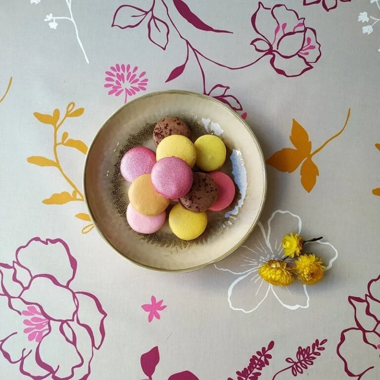 Fleur de Soleil - Nappe enduite Camélia orange