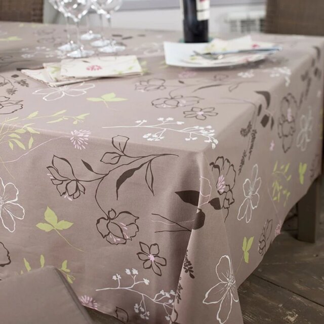 Fleur de Soleil - Nappe enduite Camélia taupe rose
