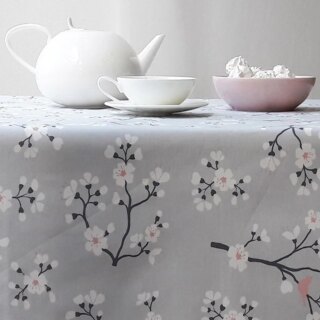 Nappe enduite Cerisier gris rose par la marque Fleur de Soleil Fleur de Soleil - Nappe enduite Cerisier gris rose