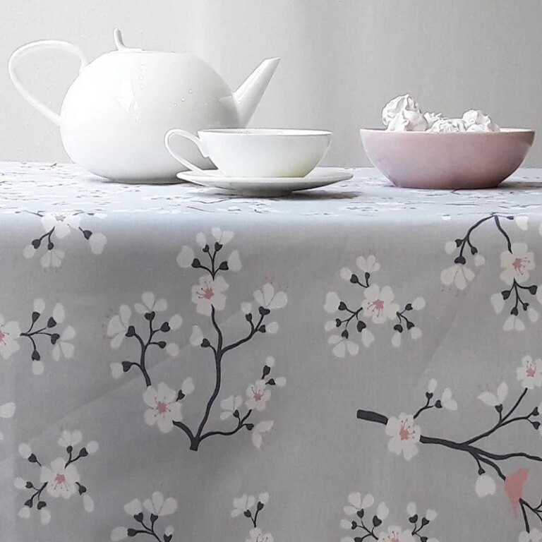 Fleur de Soleil - Nappe enduite Cerisier gris rose
