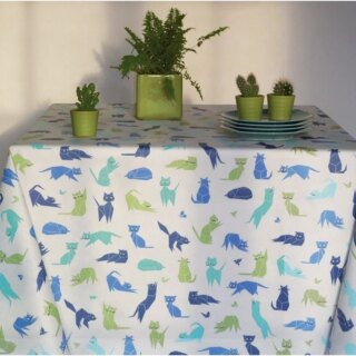 Nappe enduite Chats bleus par la marque Fleur de Soleil Fleur de Soleil - Nappe enduite Chats bleus